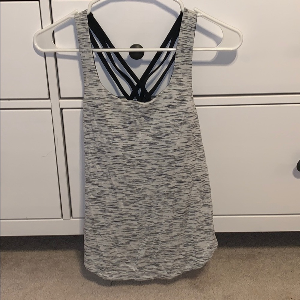Lululemon Athletica Heather Gray Tank with Built-In Black Strappy Bra - Size 2
